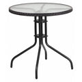 Round Glass Table, Blk Rattan Edging, Rnd, 28", Aluminum, Glass, Metal, Plastic, Rattan, Steel, Clear