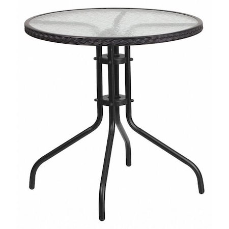 Round Glass Table, Blk Rattan Edging, Rnd, 28", Aluminum, Glass, Metal, Plastic, Rattan, Steel, Clear