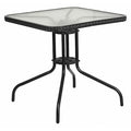 Square Glass Table, Blk Rattan Edging, Sqr, 28", Aluminum, Glass, Metal, Plastic, Rattan, Steel, Clear