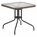 Square Glass Table, Brown Rattan Edging, Sqr, 28", Aluminum, Glass, Metal, Plastic, Rattan, Steel