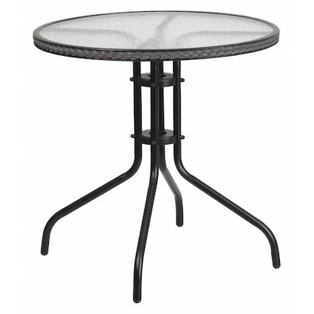 Round Glass Table, Gray Rattan Edging, Round, 28", Aluminum, Glass, Metal, Plastic, Rattan, Steel