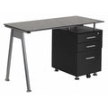 Computer Desk Glass Top Desk w/3 Drawer Pedestal, Blk, 23-1/2" D X 29-1/2" H, 47-1/4" W X Black