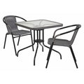 Square Metal Table, Sqr w/Rattan Chairs, Gray, 28", Aluminum, Glass, Metal, Plastic, Rattan, Clear