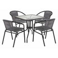Square Metal Table, Sqr w/Rattan Chairs, Gray, 28", Aluminum, Glass, Metal, Plastic, Rattan, Clear