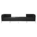 HERCULES Imagination Series Black LeatherSoft 4 Piece Chair & Ottoman Set with Ganging Clips