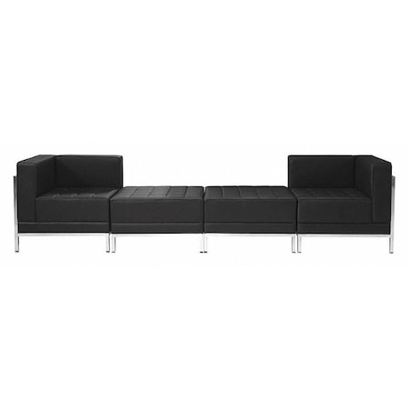 HERCULES Imagination Series Black LeatherSoft 4 Piece Chair & Ottoman Set with Ganging Clips