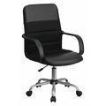 Leather Contemporary Chair, 17-1/2" to 20-1/2", Fixed Arms, Black