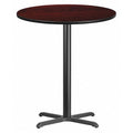 Round Mahogany Laminate Table w/Rnd Base, 36", Laminate Top, Wood Grain