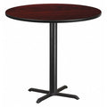 Round Mahogany Laminate Table w/Rnd Base, 42", Laminate Top, Wood Grain