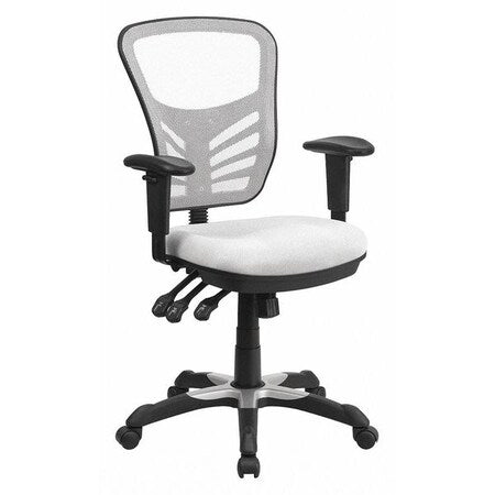 Contemporary Chair Mid-Back Exec Chair, White, Adjustable Arms, 18" to 23" Height, Mesh, White