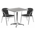 Square Table Set, 27.5 W, 27.5 L, 27.5 H, Aluminum, Plastic, Rattan, Stainless Steel, Grey