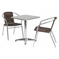 Square Table Set, 23.5 W, 23.5 L, 27.5 H, Aluminum, Plastic, Rattan, Stainless Steel, Grey