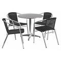 Round Table Set, 31.5 W, 31.5 L, 27.5 H, Aluminum, Plastic, Rattan, Stainless Steel, Grey