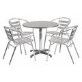 Round Table Set, 31.5 W, 31.5 L, 27.5 H, Aluminum, Plastic, Stainless Steel, Grey