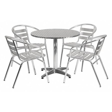 Round Table Set, 31.5 W, 31.5 L, 27.5 H, Aluminum, Plastic, Stainless Steel, Grey