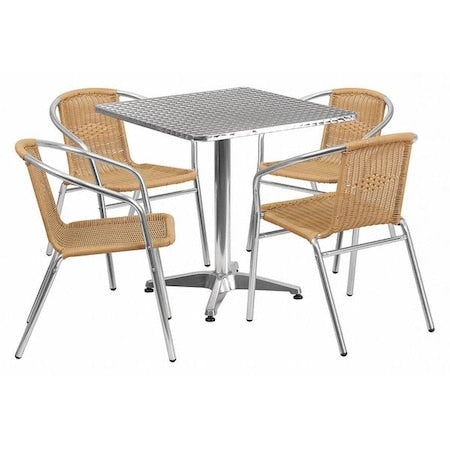 Square Table Set, Aluminum, Plastic, Rattan, Stainless Steel, Grey