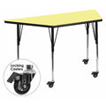 Trapezoid Table, Trapezoid, Lckng Casters, Yl, 30"x60", Chrome, Laminate, Particleboard, Steel, Yellow