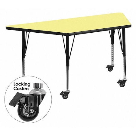 Trapezoid Table, Trapezoid, Lckng Casters, Yl, 30"x60", Chrome, Laminate, Particleboard, Steel, Yellow