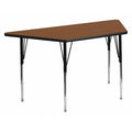 Trapezoid Activity Table, 29 W, 57 L, 30.25 H, Chrome, Laminate, Particleboard, Steel, Wood Grain