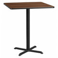Square Walnut Table, Sqr w/X-Base, 36"W x 43.13"H, Laminate Top, Wood Grain