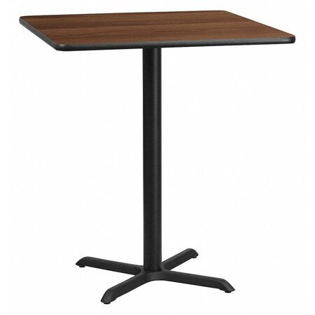 Square Walnut Table, Sqr w/X-Base, 36"W x 43.13"H, Laminate Top, Wood Grain