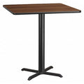 Square Walnut Lam Table, Square w/X-Base, 42", 42" W, 42" L, 43.125" H, Laminate Top, Wood Grain