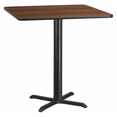 Square Walnut Lam Table, Square w/X-Base, 42", 42" W, 42" L, 43.125" H, Laminate Top, Wood Grain
