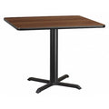 Square Walnut Table, Sqr w/x-Base, 42" W x 13" H, Laminate Top, Wood Grain