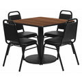 Square Wlnut Table, Bnqut Chair, Sqr, Rnd Base, 36", Laminate Top, Wood Grain