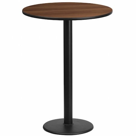 Round Walnut Lmnt Table Top, Round w/Base, 24", 24" W, 24" L, 43.125" H, Laminate Top, Wood Grain