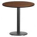 Round Walnut Lmnt Table Top, Round w/Base, 30", Laminate Top, Wood Grain
