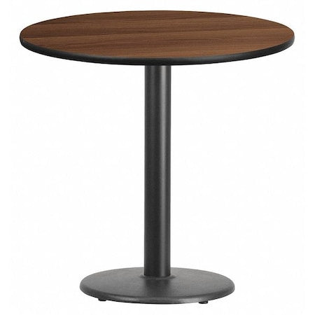 Round Walnut Lmnt Table Top, Round w/Base, 30", Laminate Top, Wood Grain