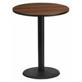 Round Walnut Lmnt Table Top, Round w/Base, 36", 36" W, 36" L, 43.125" H, Laminate Top, Wood Grain