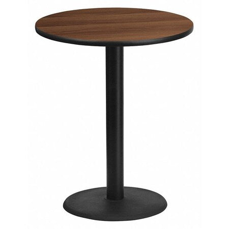 Round Walnut Lmnt Table Top, Round w/Base, 36", 36" W, 36" L, 43.125" H, Laminate Top, Wood Grain