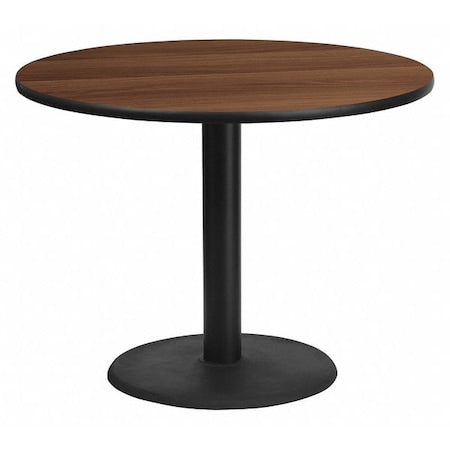 Round Walnut Lmnt Table Top, Round w/Base, 42", 42" W, 31-1/8" H, Walnut