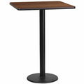 Square Walnut Table Top, Square w/Rnd Base, 24", Laminate Top, Wood Grain