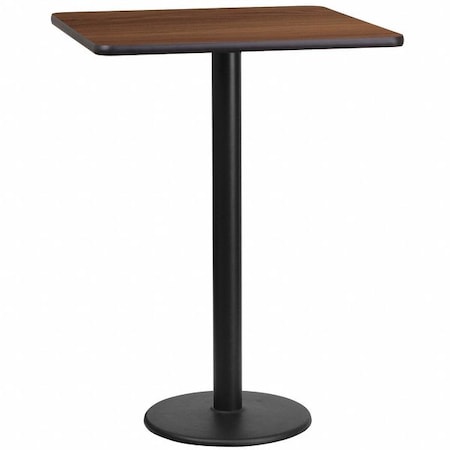Square Walnut Table Top, Square w/Rnd Base, 24", Laminate Top, Wood Grain