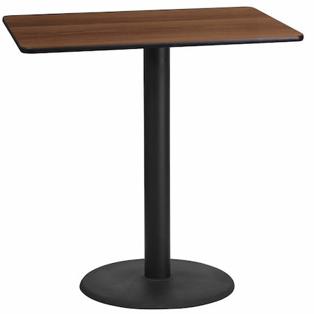 Rectangle Walnut Table, Rctngl w/Round Base, 24"x42", Laminate Top, Wood Grain