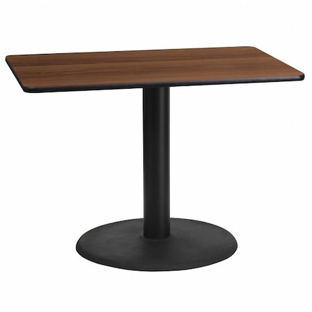 Rectangle Walnut Table, Rctngl w/Round Base, 24"x42", Laminate Top, Wood Grain