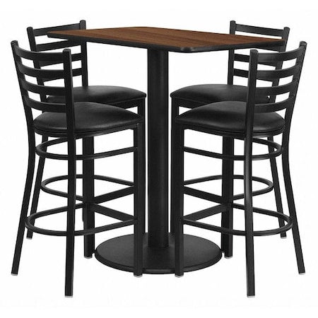 Rectangle Wal Bar Table, Rctngl w/Rnd Base, Blk Seat, Laminate Top, Wood Grain