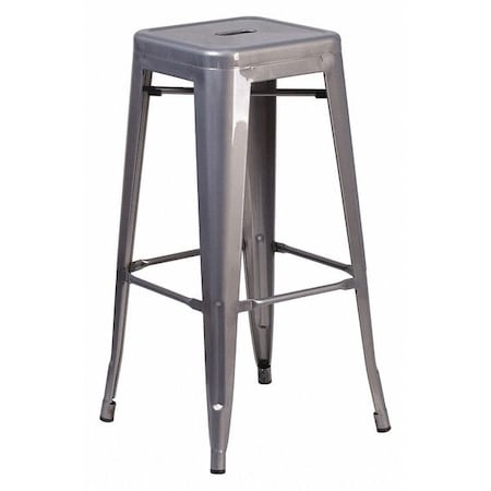 30" Clear Coat Silver Backless Metal Stool