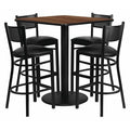 Square Walnut Table, Square w/Black Seats, 36", 36" W, 36" L, 42" H, Laminate Top, Wood Grain