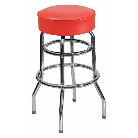 Double Ring Chrome Stool, Red Seat