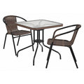 Square Table Set, Aluminum, Glass, Metal, Plastic, Rattan, Clear