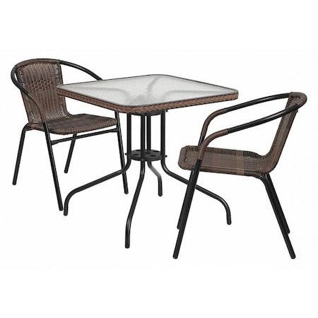 Square Table Set, Aluminum, Glass, Metal, Plastic, Rattan, Clear