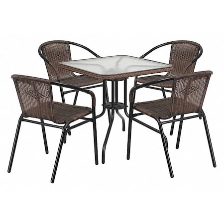 Square Table Set, Aluminum, Glass, Metal, Plastic, Rattan, Clear