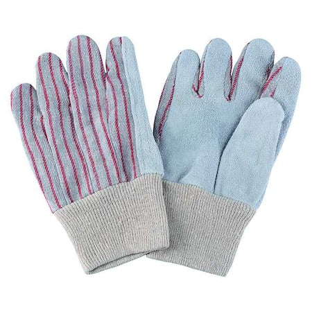 Leather Gloves, Cotton, Knit Cuff, Straight Thumb, Full Finger, Red Striped, L, 1 PR