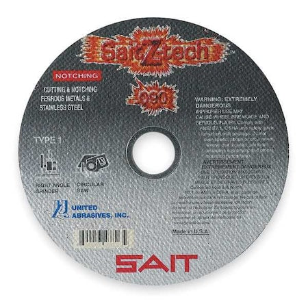 Abrasive Cut-Off Wheel, Type 1, 7 in Dia, 0.09 in Thick, 5/8 in Arbor Hole Size, Zirconia Alumina