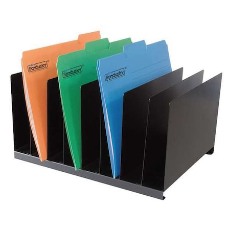 File Holder, Black, Steel, 15 in W, 11 in L, 8 1/8 in H, 8 Number of Compartments