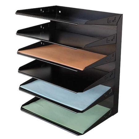 File Holder, Black, Steel, 12 in W, 8 3/4 in L, 14 3/4 in H, 6 Number of Compartments